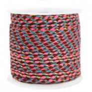 Trendy gevlochten koord 2mm Gold-neon pink blue